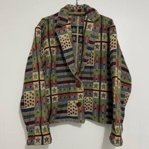 New Identity Tapestry Jacket Multicolor Flag Women Size XL Unique Pattern